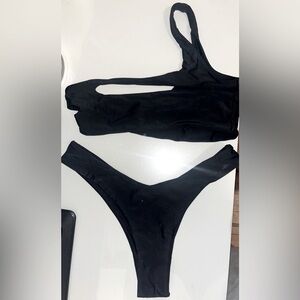 One shoulder cutout black bikini high waisted